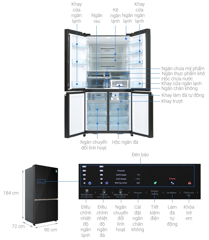 Tủ Lạnh Hitachi Inverter 569 Lít Multidoor R-WB640VGV0 GMG